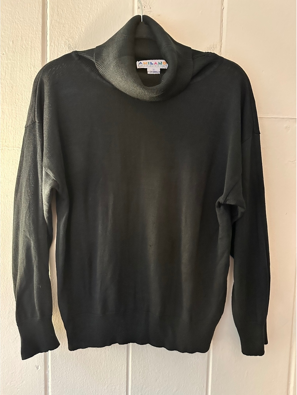 Vintage 80s A'Milano Black Turtleneck Sweater Knit Pullover Size Medium